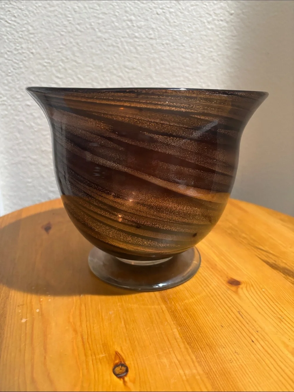 Handblown Swirled Glitter Glass Vase - Amber & Brown